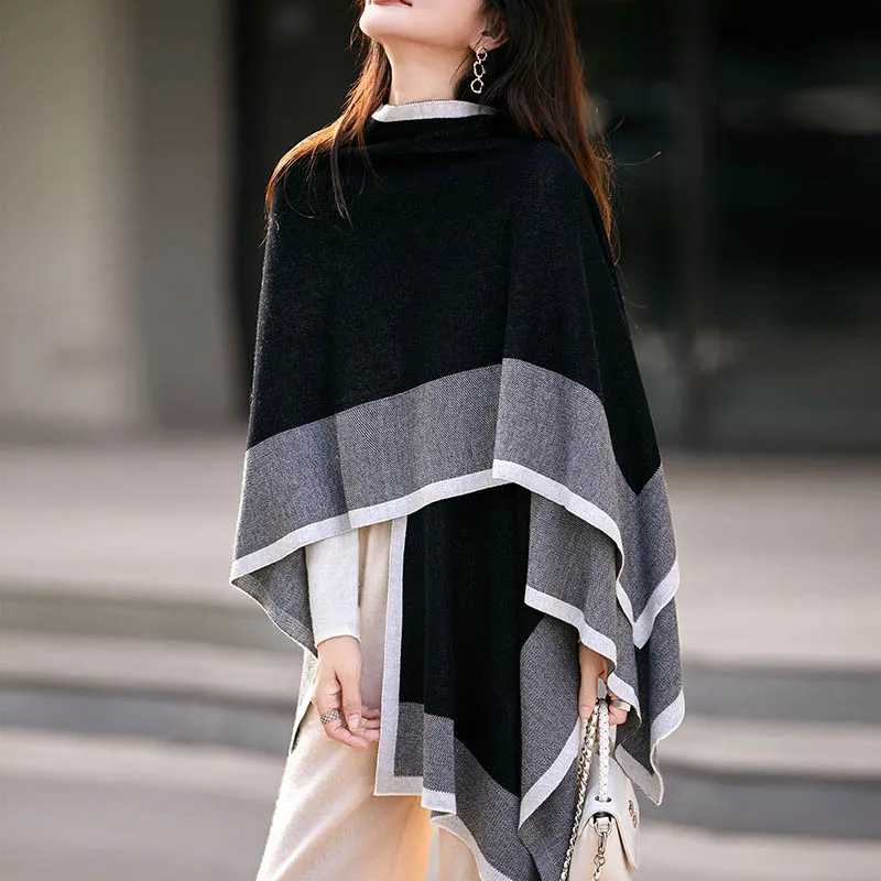 الخريف والشتاء جديد 100% الصوف الخالص شال محبوك المرأة اللون مطابقة عباءة فضفاضة وشاح الموضة #3
