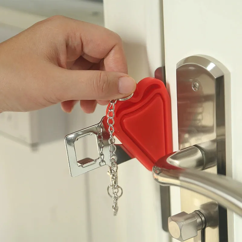 Portable Door Lock Latch Anti-theft Lever Lock Removable Door Blocker Adhesive Security Latch No Drill Manual Door Stop Doorstop