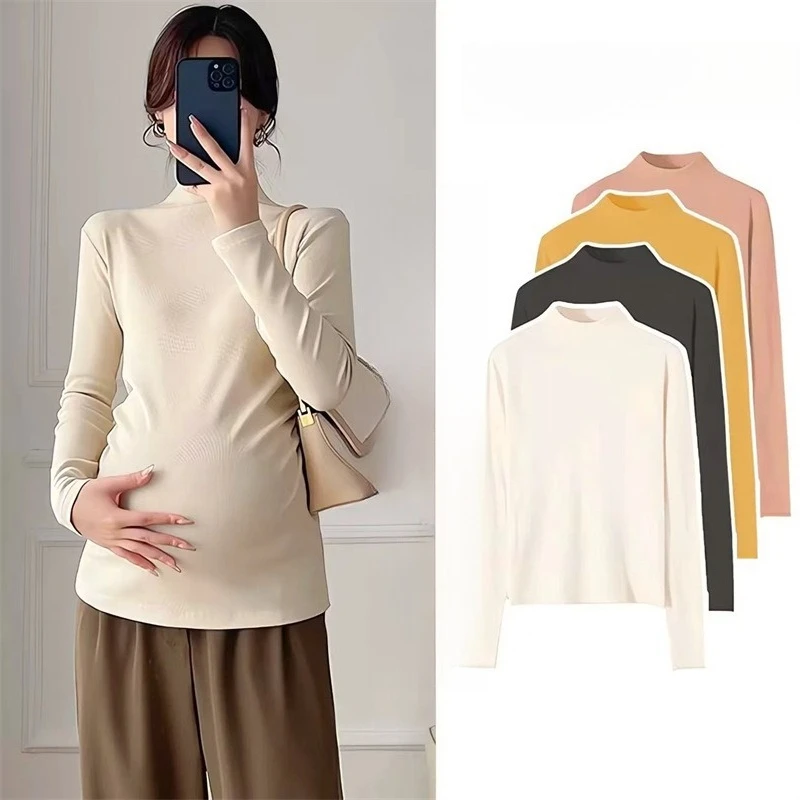 

Одежда для беременных Бархатный свитшот для беременных Новая теплая однотонная рубашка с полуводолазкой