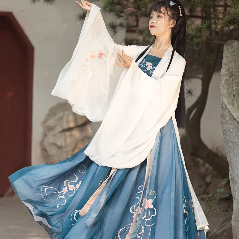 Hanfu-Costumes de la dynastie des chansons de la danse chinoise pour femmes, robe traditionnelle chinoise de prairie, costume de scène nickel é