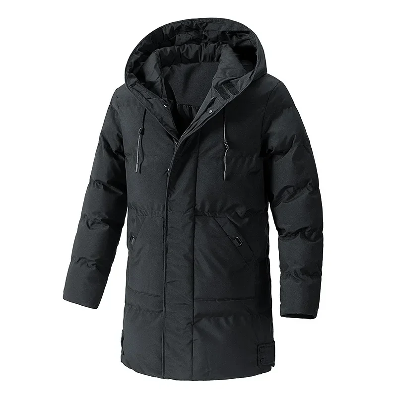 Jaqueta masculina de algodão de comprimento médio com capuz tamanho grande outono inverno fino ajuste estilo coreano casual confortável respirável