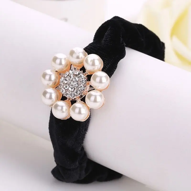 

Korean style rhinestone pearl flower hair tie headband for women elegant and elastic fashionable hair accessory for all season