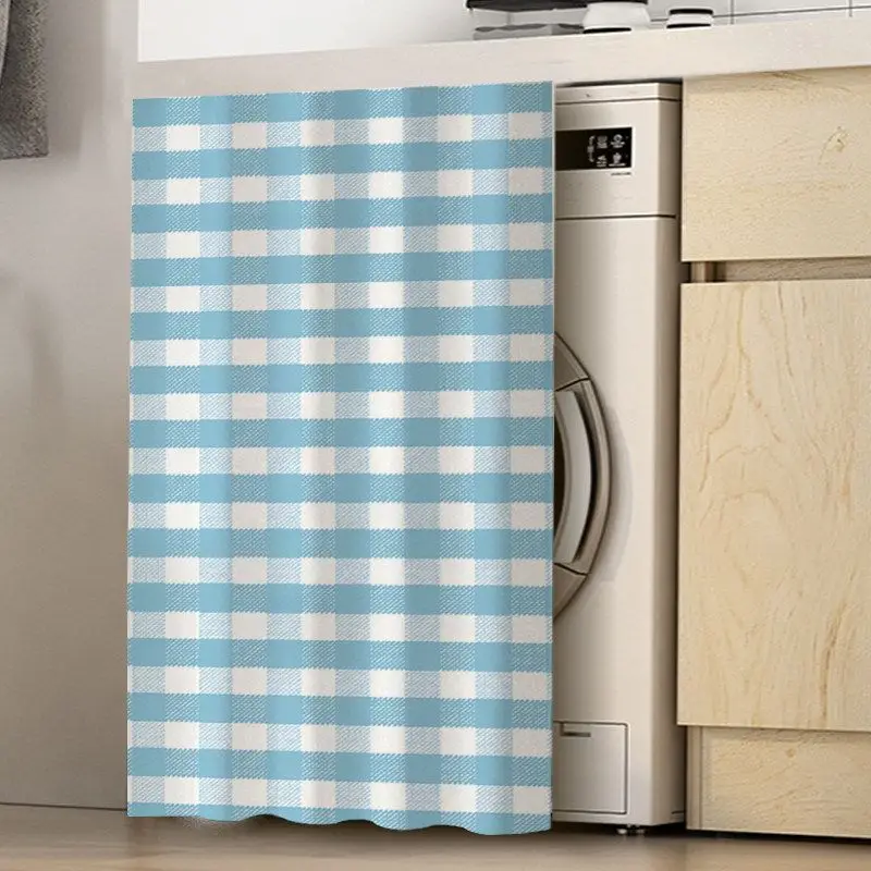 VIKAMA Blue White Gingham Check Cover Curtain, Washing Machine Dust Cover, Laundry Room Cabinet Curtain Home Decoration