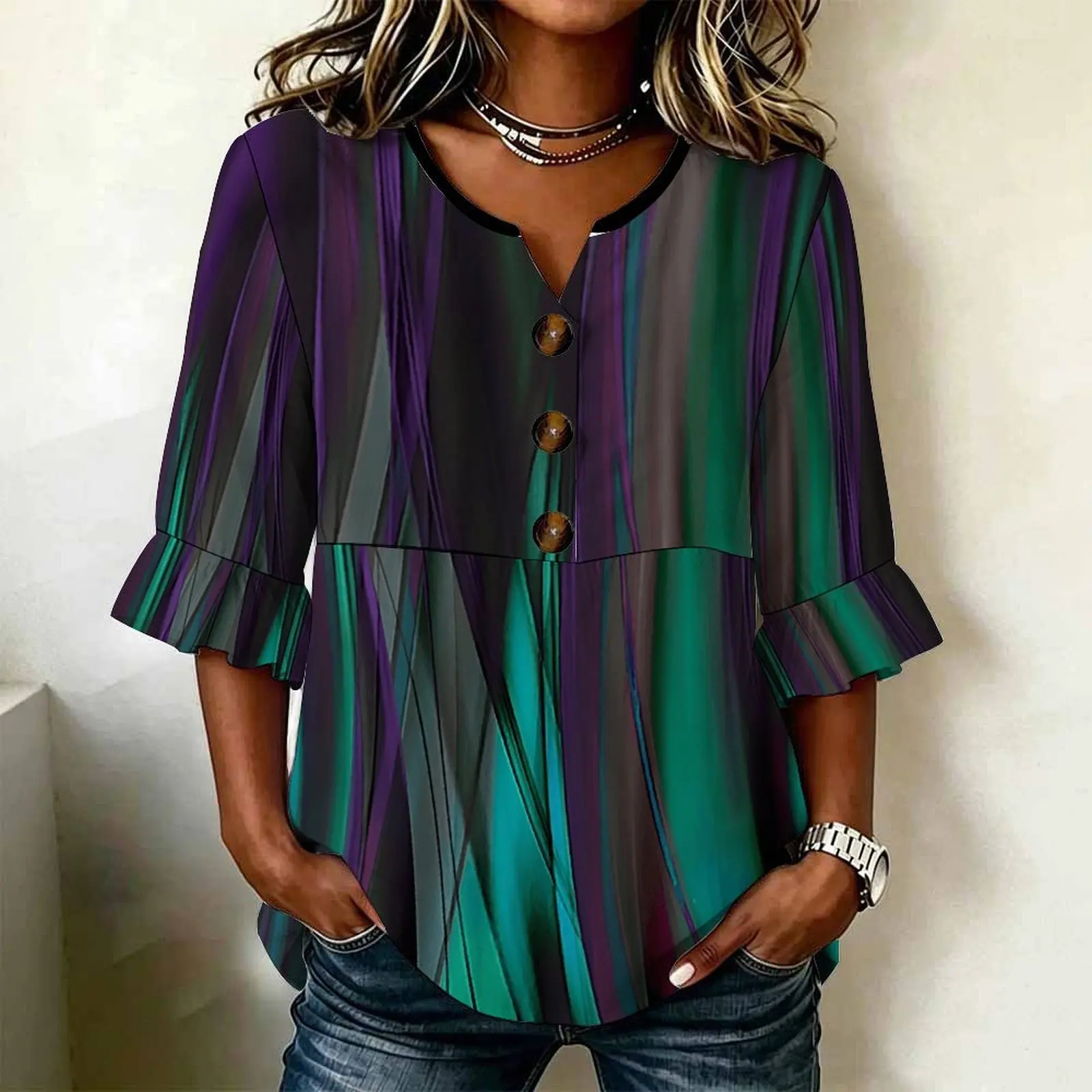 Elegant Round Neck Half Sleeve Fashion Retro Women's Printed Top Everyday Fashion T-Shirt