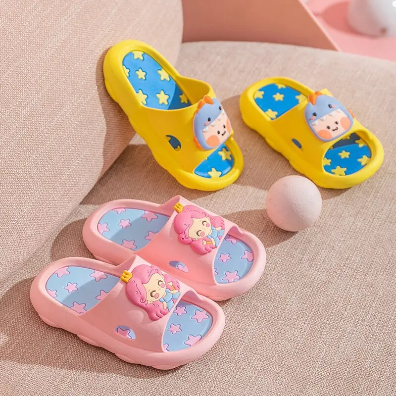 

Children's Slippers Summer Kids Home Soft Sole Flip Flops Baby Girls Slippers Kids Cartoon Bathroom Antislip Thick Sole Slides