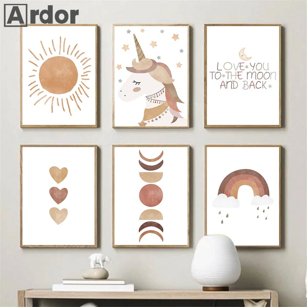 

Boho Unicorn Rainbow Sun Heart Quotes Wall Art Canvas Painting Baby Nursery Nordic Posters And Prints Pictures Kids Room Decor