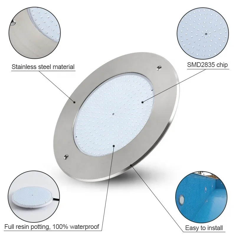 Ultracienkie oświetlenie basenowe LED wypełnione żywicą kolorowe lampy podwodne RGB AC12V IP68 wodoodporne lampy LED ze stali nierdzewnej