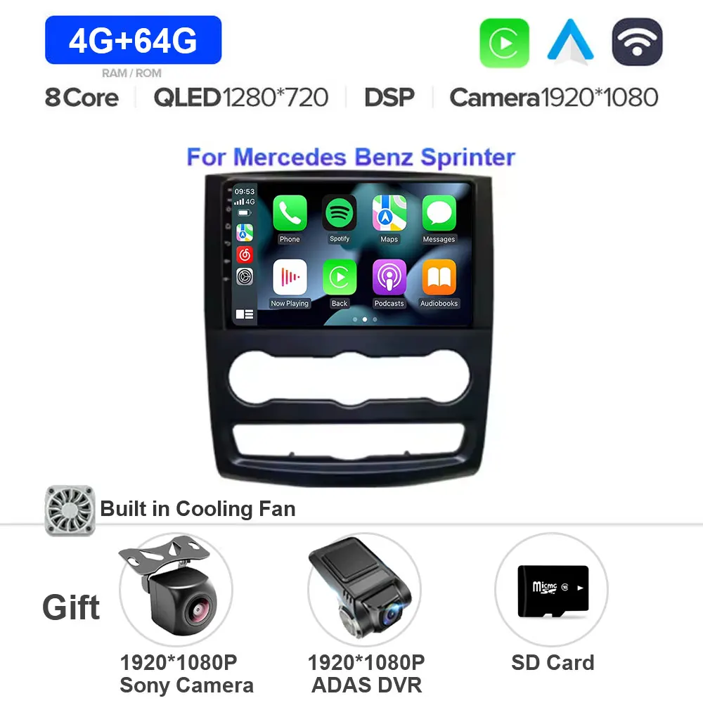 Android 15 Auto Multimedia Videospeler GPS Stereo met CarPlay WiFi 5G DSP voor VW Crafter Mercedes Benz Sprinter