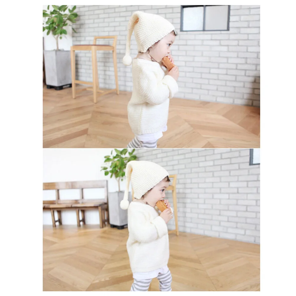 

Kids Christmas Beanie Hat White Premium Yarn Knit Warm Style Pompom Decor Ideal for Holiday Costume Play