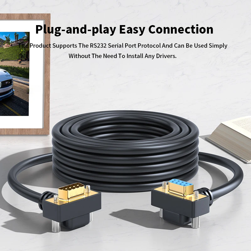 Double Bend DB9 Male to Female Connector Wire RS232 Connection COM Extension Line 90 Degree Elbow 9pin Data Cable  0.5-20M