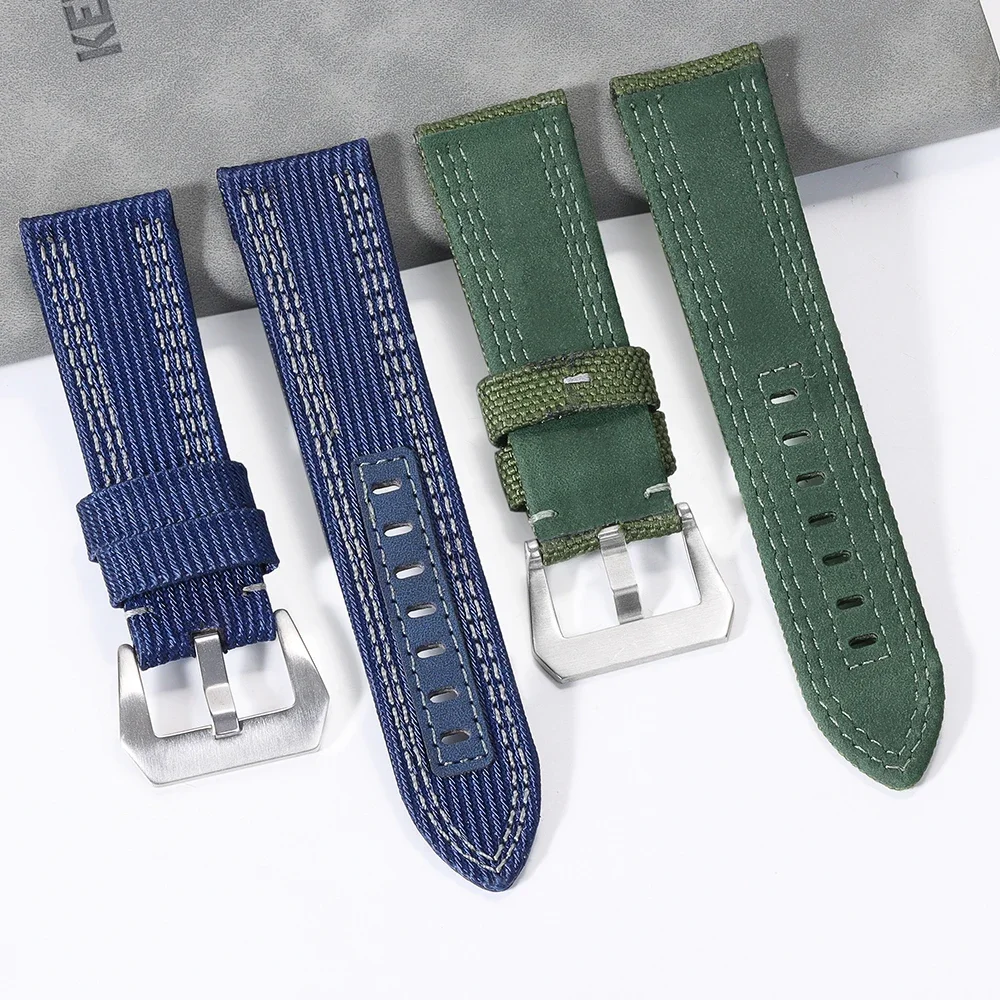 سوار معصم من الجلد الأصلي للرجال والنساء ، سوار من النايلون ، حزام ساعة للطالب ، Panerai PAM00984 PAM111 PAM00389 PAM00112 ، 24 #4