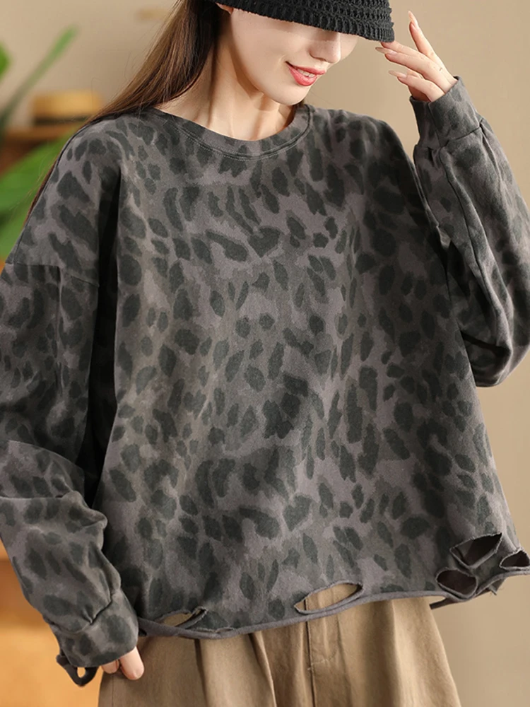 Max LuLu Fall Fashion Printed Clothes Womens Holes Design Leopard Loose Tshirts Ladies Casual Classic Vintage Big Size Punk Tops