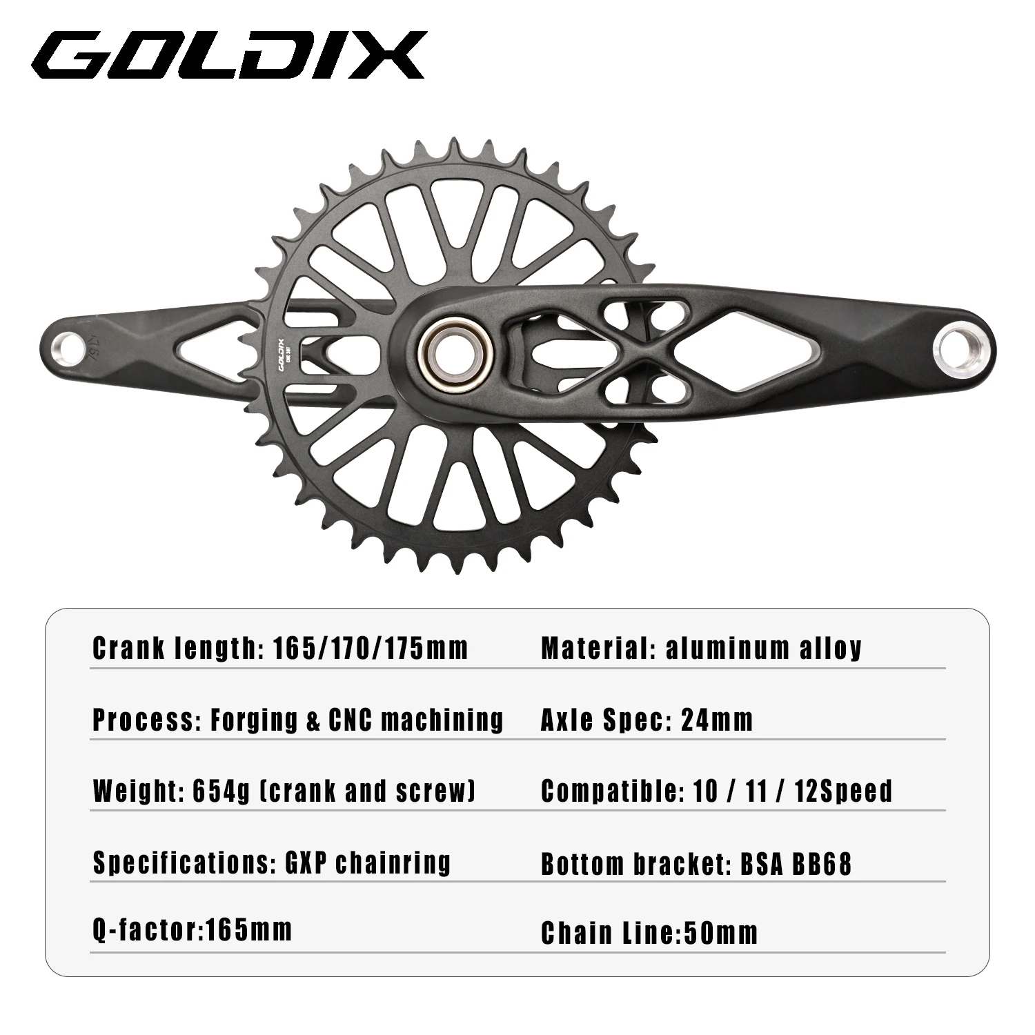 GOLDIX High-strength Bicycle Crankset 165/170/175mm Forged Alloy Crank Arm 3Bolt Direct Mount Narrow-wide Chainring For MTB Bike