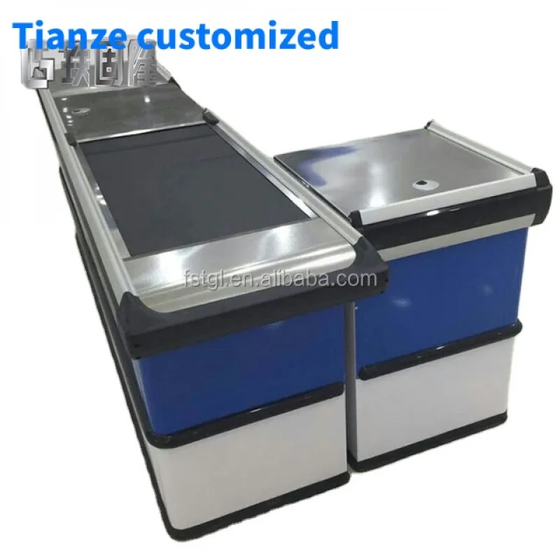 (Customized) new design supermarket heavy duty stainless steel blue checkout counter