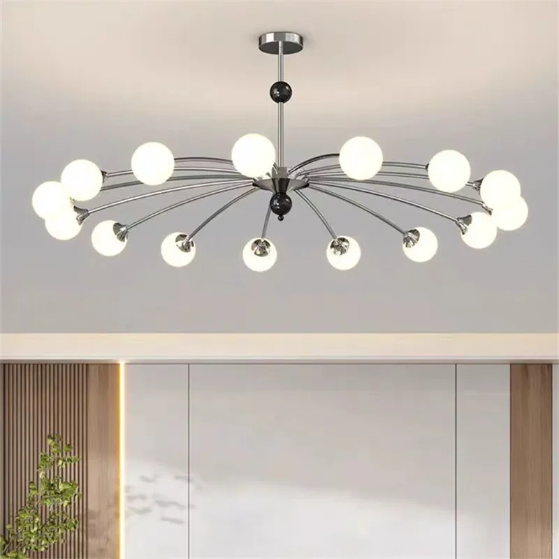 Bauhaus spider chandelier sliver milky white glass ball light Living Room Postmodern dining Hall Lamp Bedroom minimalist light