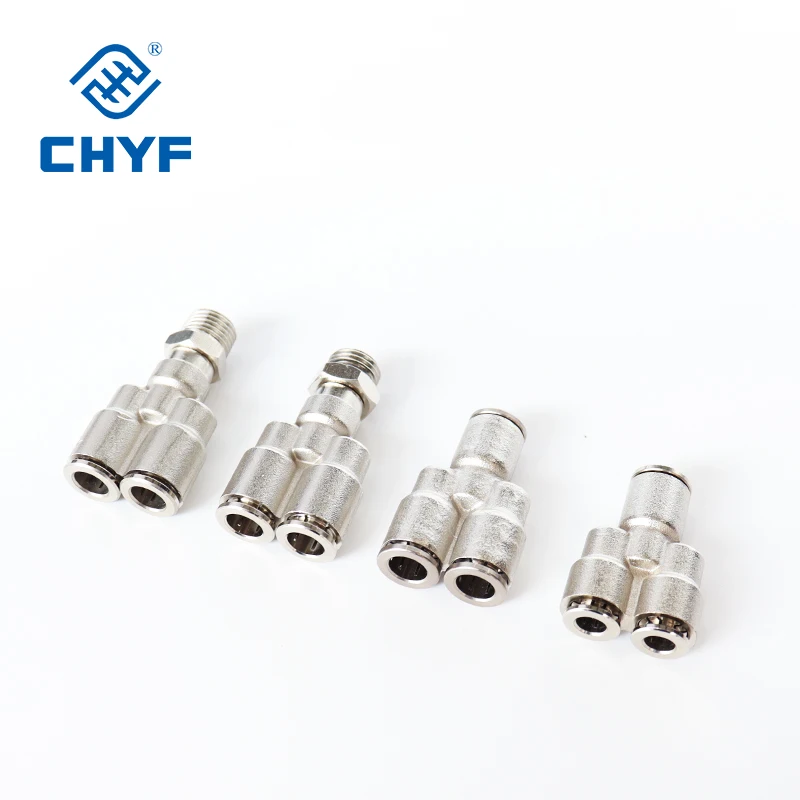 10 pcs PX TKC Series Nickel Plated Brass Pneumatic Plug-in Quick Connector Y Type Three-way Threaded Fittings