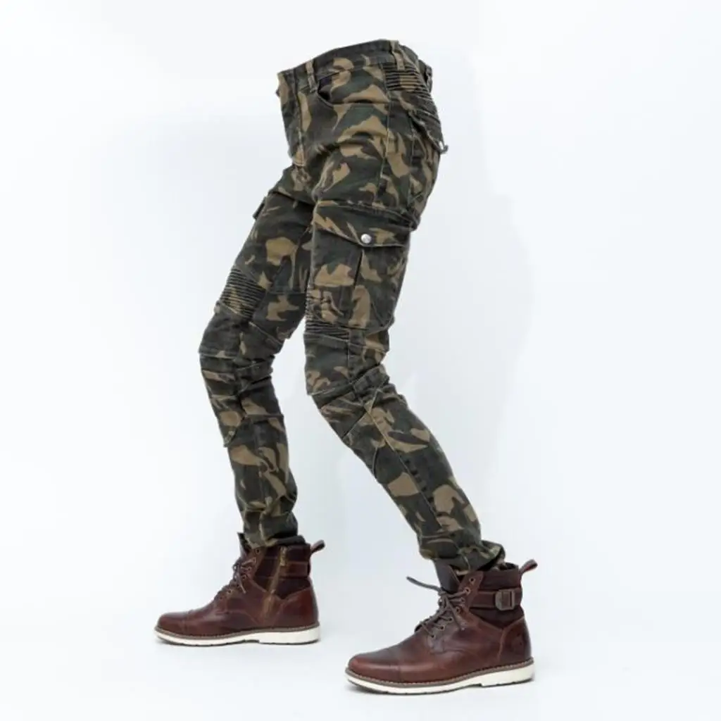 バイク用保護ライニング付きストレッチコットンモーターサイクルジーンズ、男性用プロテクション付きサマーパンツ