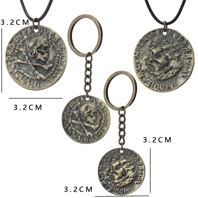 Uncharted 4 A Thief's End Big Coin Keychain PS4 Metal Keyring Rope Chain Pirate Vintage Pendant Souvenir Men Key Chain Jewelry