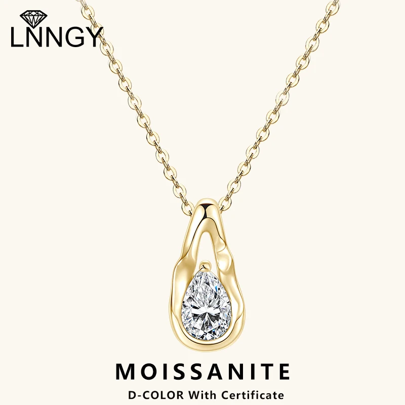 

Lnngy 925 Sterling Silver Irregular Pendant Necklace Exquisite 1.5CT Pear Cut Moissanite Necklace for Women French Jewelry Gift