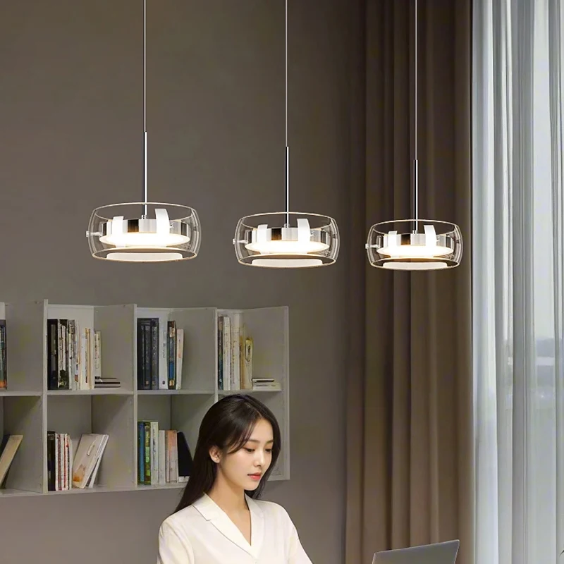 Led Modern Minimalist High-End Light Luxury Glass Restaurant Pendant Light With A High-End Feel Three Headed Dining Room Light