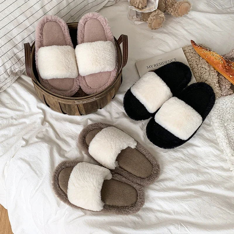 

Новинка зимы 2024, детская повседневная обувь для девочек, модные корейские противоскользящие универсальные теплые плюшевые тапочки с мягкой подошвой