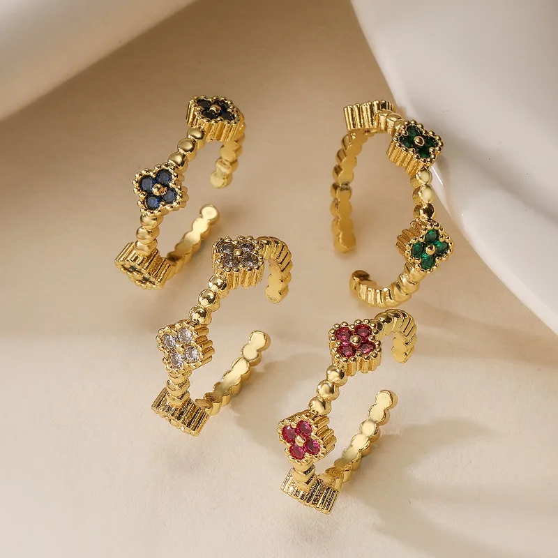 

Korean Crystal Flower Adjustable Ring for Women Personalized Stainless Steel Knuckle Ring Party Jewelry Accessories Wholesale