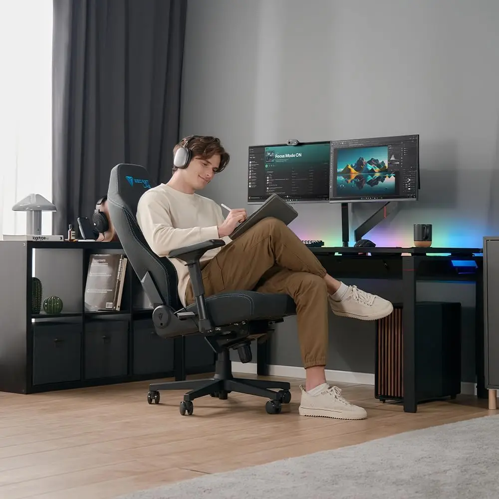 Titan Evo Lite in Charcoal Blue SoftWeave Gaming Chair - Reclining - Ergonomic & Heavy Duty Computer Chair with 4D Armrests