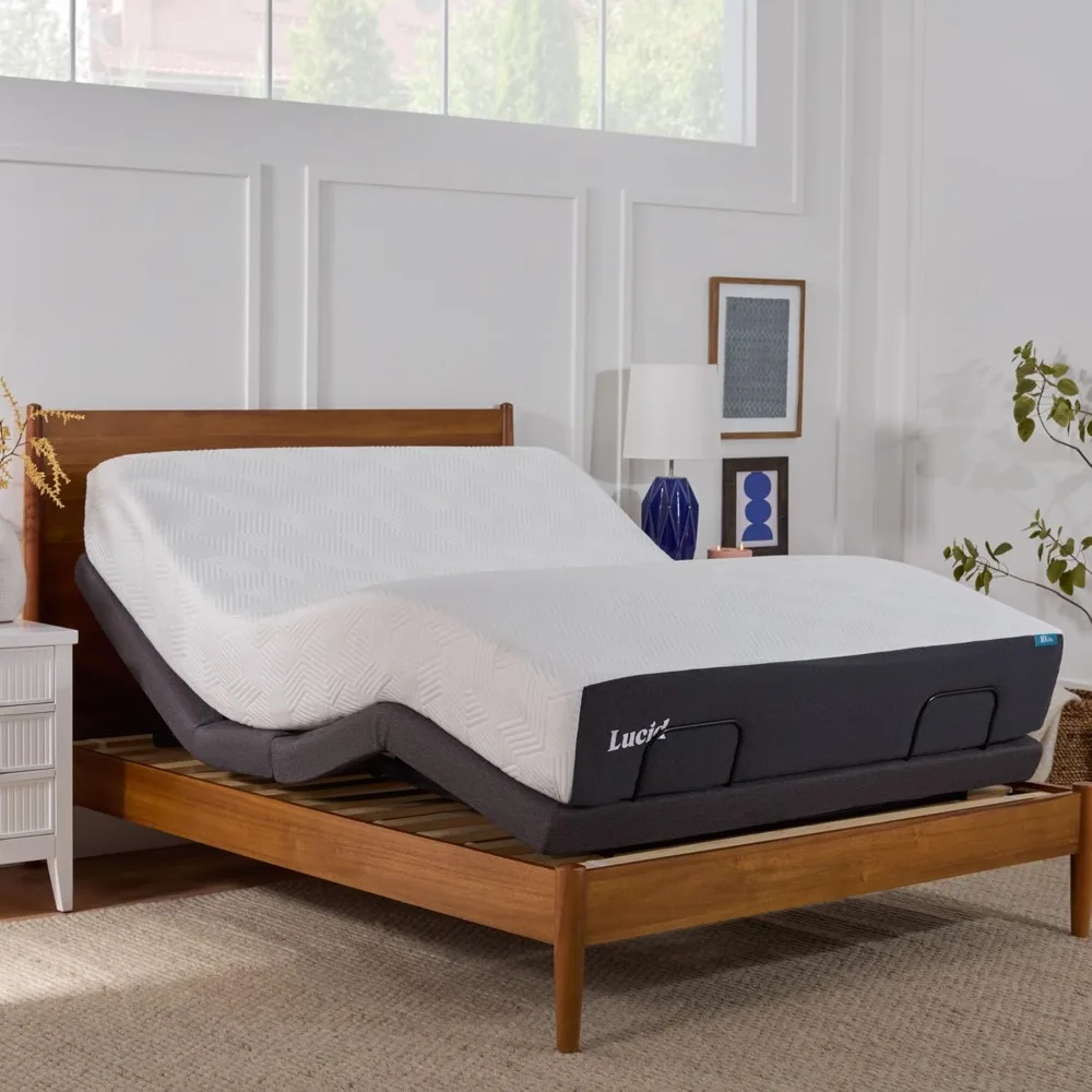 Adjustable Bed Frame, Head and Foot Incline, Wireless Remote, Easy 2 Person Assembly, Quiet Motor, Ergonomic - Electric Bed Base