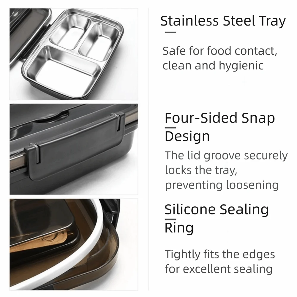 

Sealed Insulation Lunch Box Stainless Steel 3/4 Grids Divides Food Container Detachable Square Snack Food Box Camping
