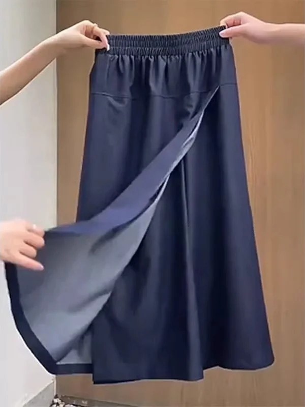 

Summer Thin Denim Skirt Pants Women's Pear Shape plus Size Slimming High Waist Loose Drapey Half Skirt Commute Style