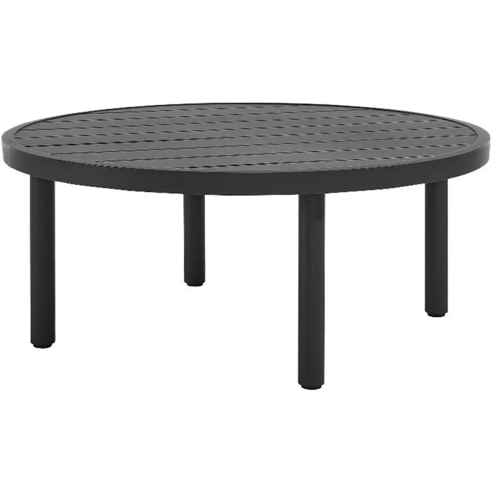 

Graphite 35 Round Slatted Top Weather-Resistant Outdoor Patio Coffee Table for Balcony and Garden