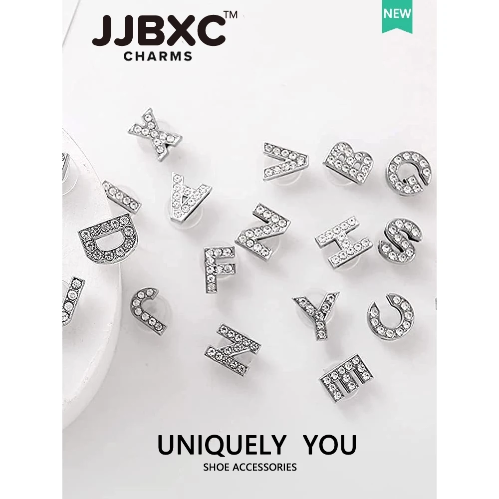 JJBCX Silver Gemstone Letter Shoe Decoration Buckles