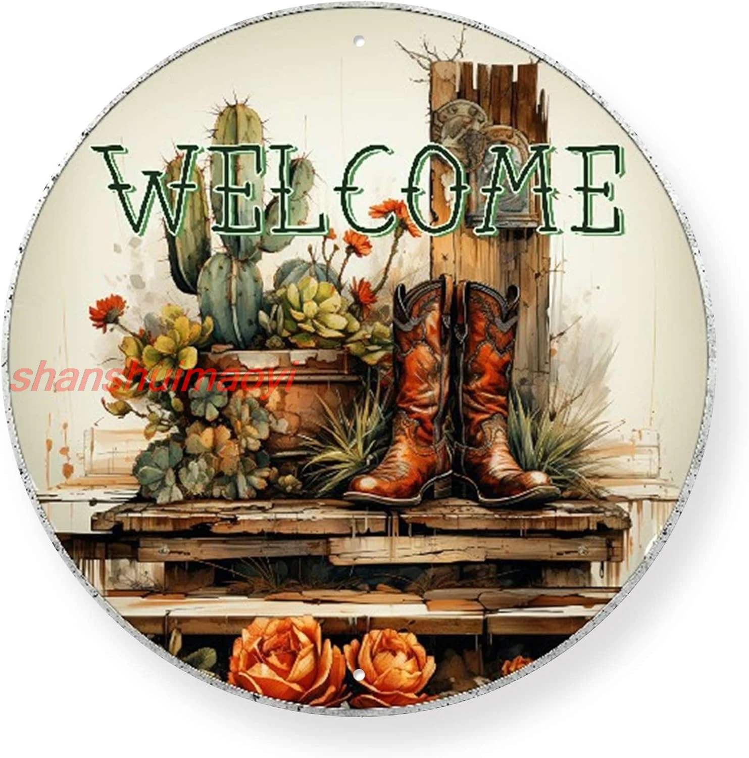 shan ign Welcome Vintage Sign Western Decoration and Country Home Display Animal Farm Decor and Gift for Cowboys for Chri 1pc