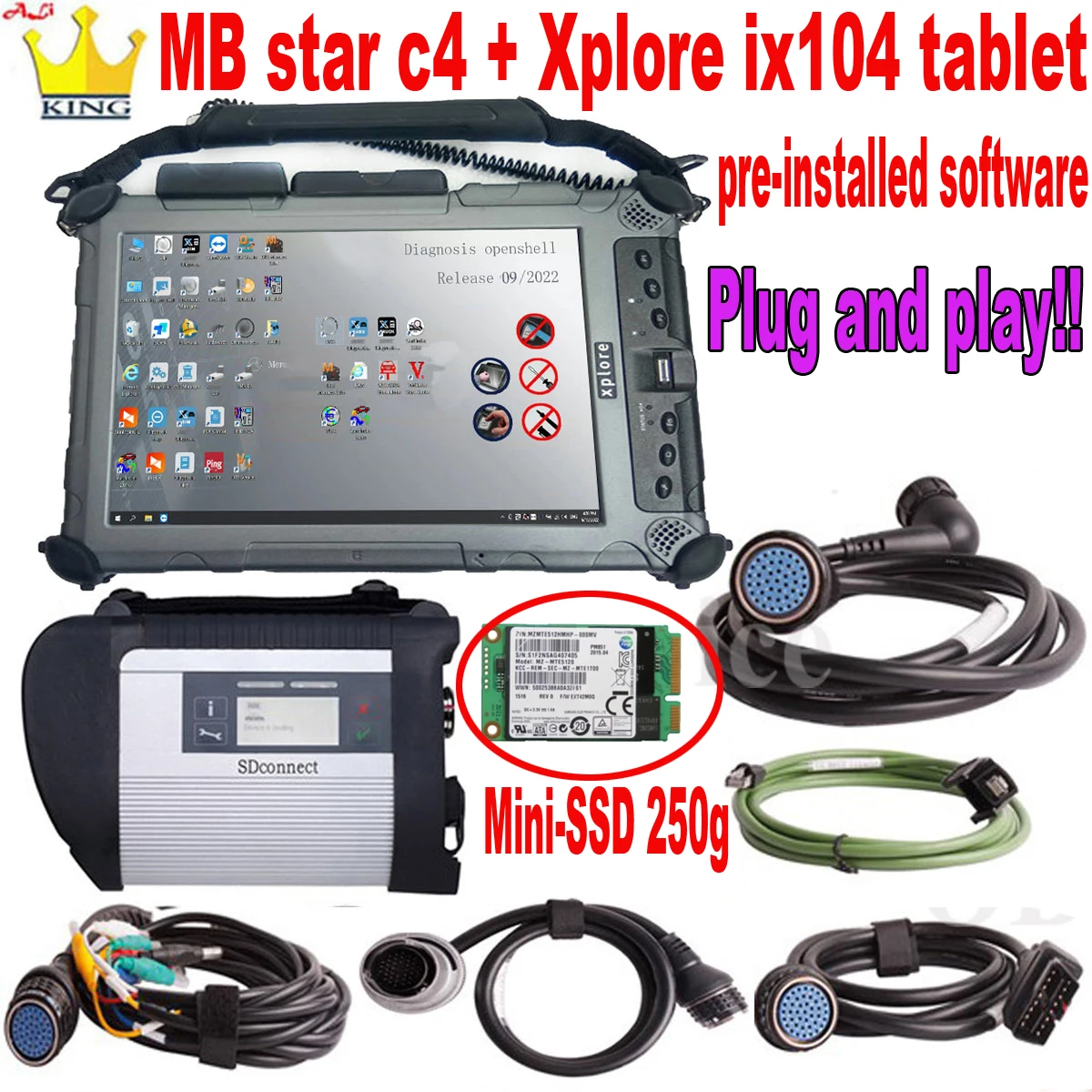 

NEW Wifi Mb Star C4 sd Connect c5 Multiplexer with tablet Xplore ix104 SSD laptop PC Diagnosis tool for car/trucks Ready To Use