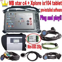 NEW Wifi Mb Star C4 sd Connect c5 Multiplexer with tablet Xplore ix104 SSD laptop PC Diagnosis tool for car/trucks Ready To Use