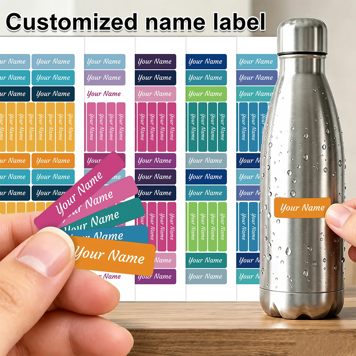 136 Personalized Name Stickers Custom Labels Multiple Sizes Colors for Water Bottles Cups Lunch Boxes Stationery School Office