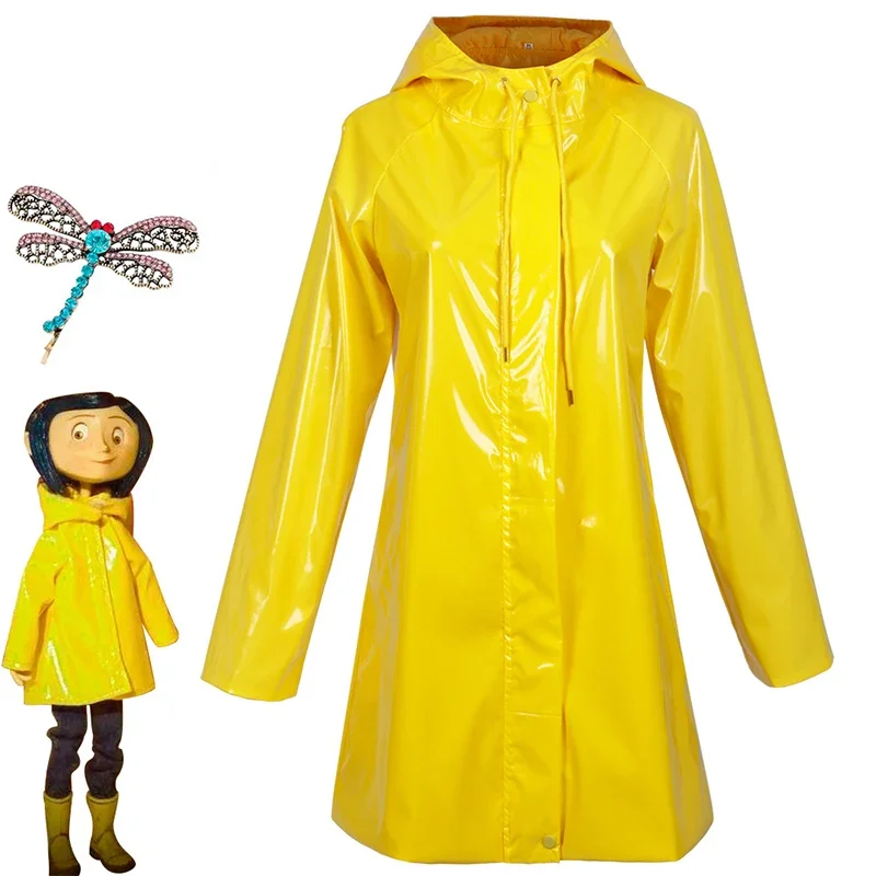 Movie Adult Halloween Costume Yellow Raincoat Black Coraline Costume For Women Men Wybie Lovat Cosplay Outfit