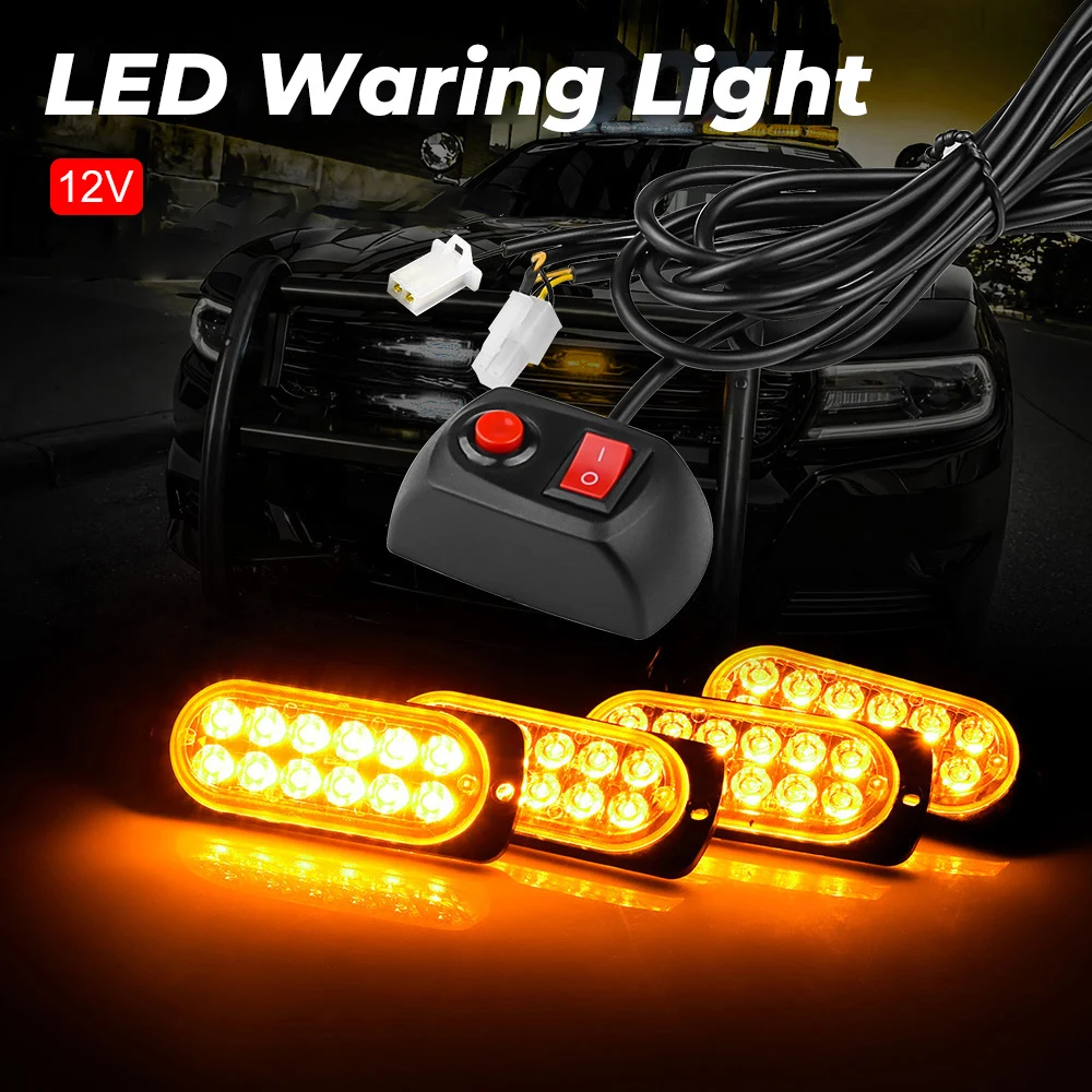 Car Light Strobe 12V Grille Lights For Car Truck Motorcycle Emergency Warning Lights Car Accessories Car Strobe Flashing Lamp