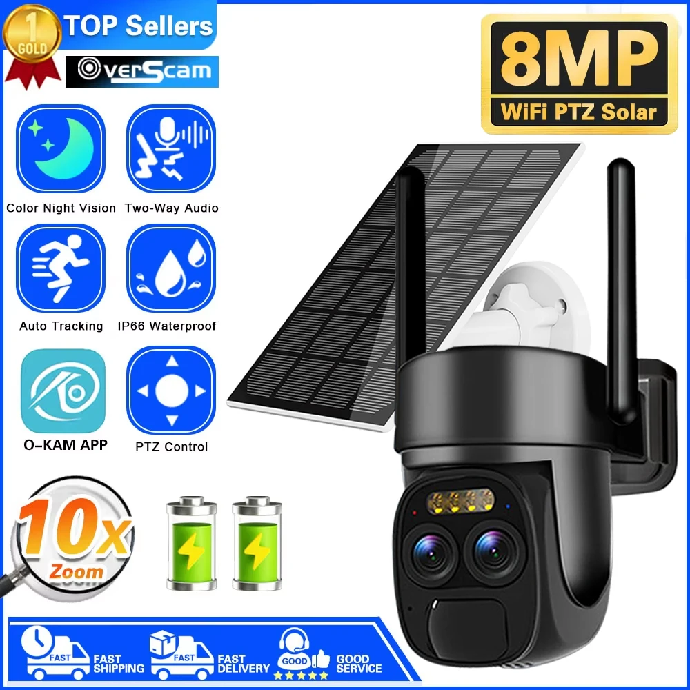 Solar Security Wifi Kamera 4mp 10x Zoom Ptz Zwei-Wege-Audio Pir Indoor Outdoor wasserdichte CCTV Video überwachung drahtlose Kamera