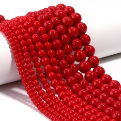 4/6/8/10/12mm Red Coral Jades Stone Beads Round Loose Spacer Beads For DIY Sewing Clothing Decoration Handmade Craft Accessories