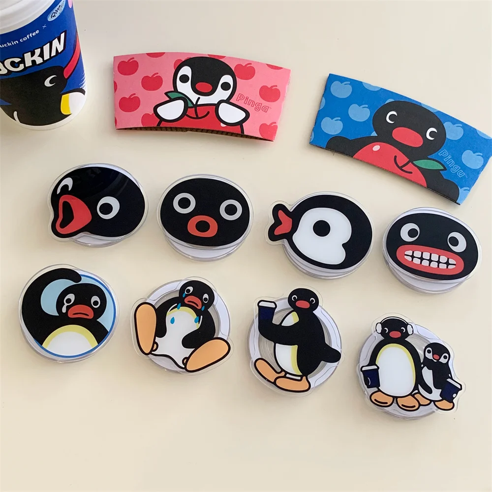 

Funny Cute Penguin Stand For Magsafe Wireless Charge Phone Case For iPhone 16 15 14 13 12 11 Pro Max Plus X Clear Magnetic Cover