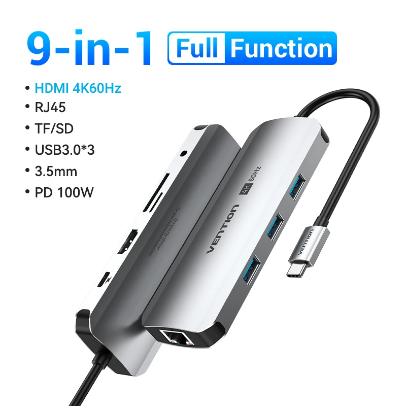 Ventie USB C HUB HDMI 4K60Hz RJ45 PD 100W USB Splitter Adapter USB 3.0 HUB Voor iPhone 15 Macbook Air Pro iPad Samsung Laptop PC