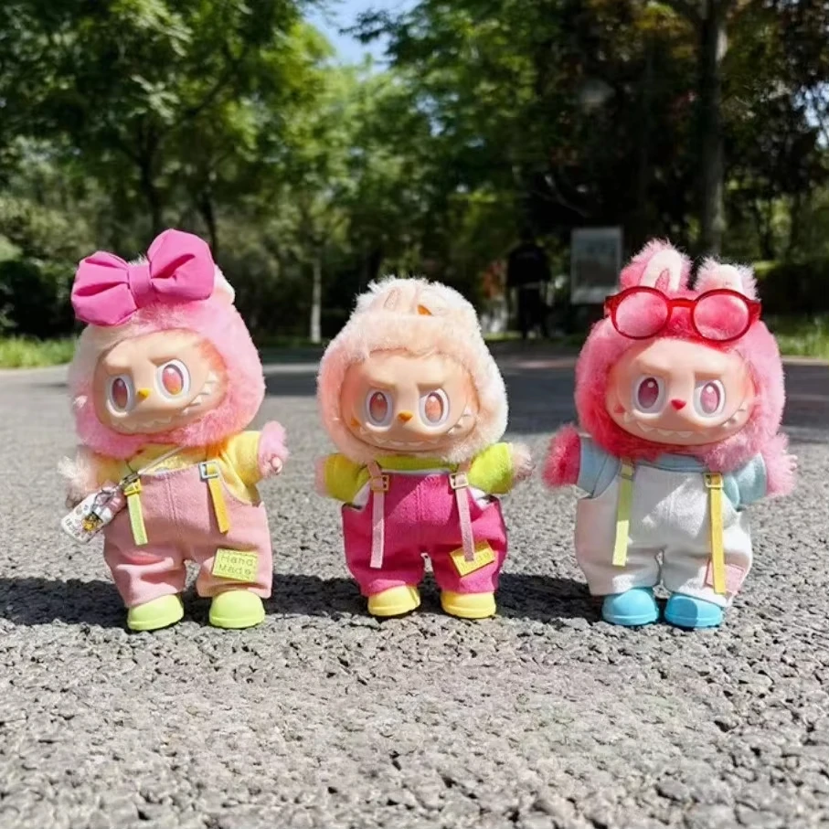 

15/17cm Labubu I II III Doll Outfit Summer Rainbow Strap Pants Big Into Energy Style Colorful Headphones and Boots Accessories