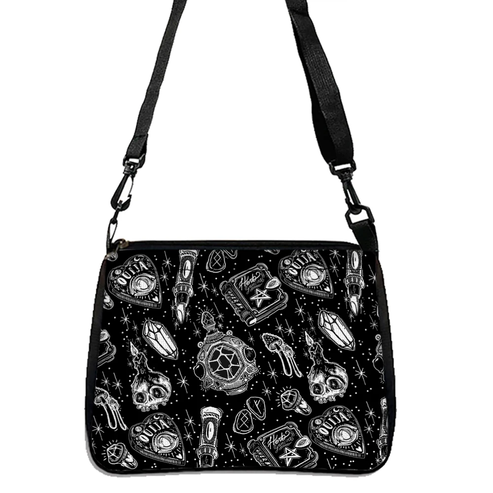 Gothic Cat Printed Shoulder Bag Halloween Fabric Crossbody Bag Versatile Small Square Purse Simple and Stylish Women\'s Handbag