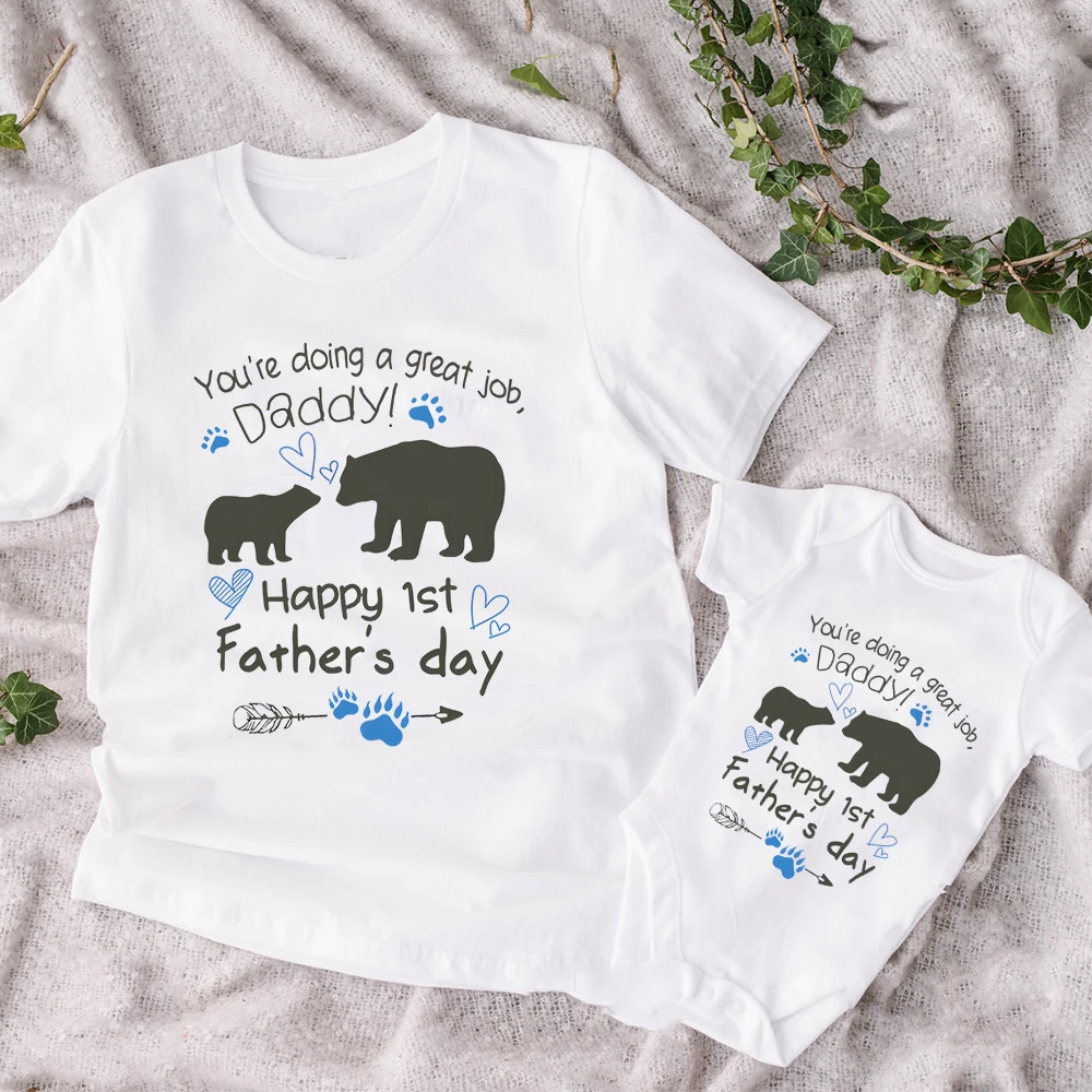 Happy First Father's Day Family Matching Shirt Father and Son Daughter Clothes Baby Romper First Father's Day Gift