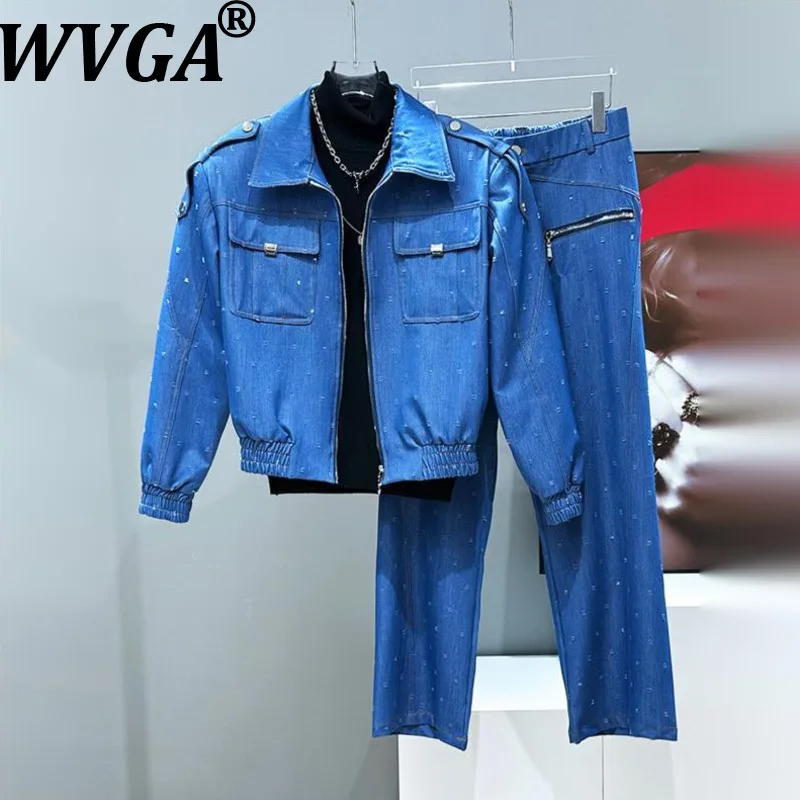 

Дизайн Осень Зима Новый Мужской Рваный Модный Джинсовый Короткая Куртка Нишевый Шикарный Повседневный Прямые Брюки С Высокой Талией Комплект Из Двух Частей W13226
