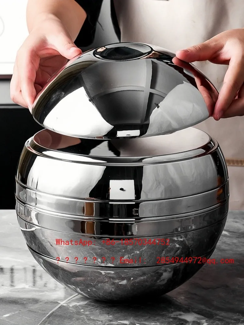 Advanced Creative Spherical Tableware Set Bowl Plate Stainless Steel Ornament Double Layer Anti Scalding