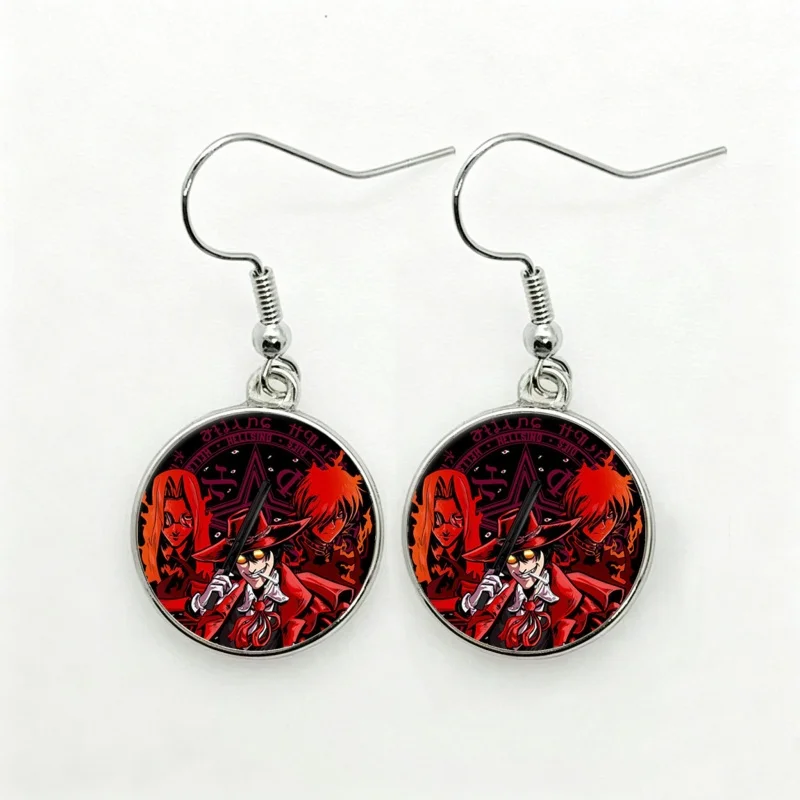 Glass Anime Hellsing Ultimate Women Dangle Earrings Fashion Drop Earrings Glass Cabochon Lady Earrings Jewelry