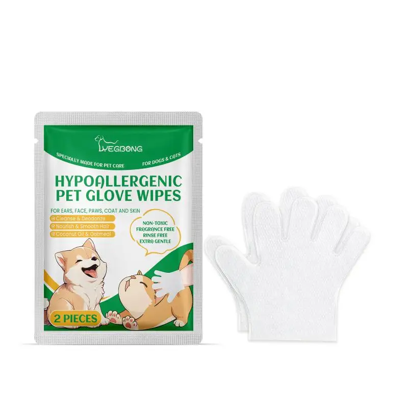 Dog Cat Disposable Cleaning Gloves Coconut Oil Glycerin Soft Hygienic Wipes Between Baths for Sensitive Pets