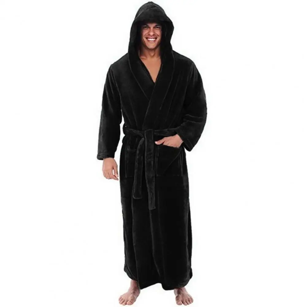 Plush Bathrobe Luxurious Men\'s Hooded Bathrobe with Adjustable Belt Ultra Soft Absorbent Male Robe with Pockets for Ultimate